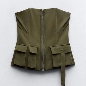 ZARA STRAPLESS TOP GREEN